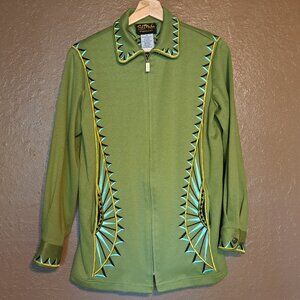 Bob Mackie Wearable Art Green Zip Up Jacket Size XS